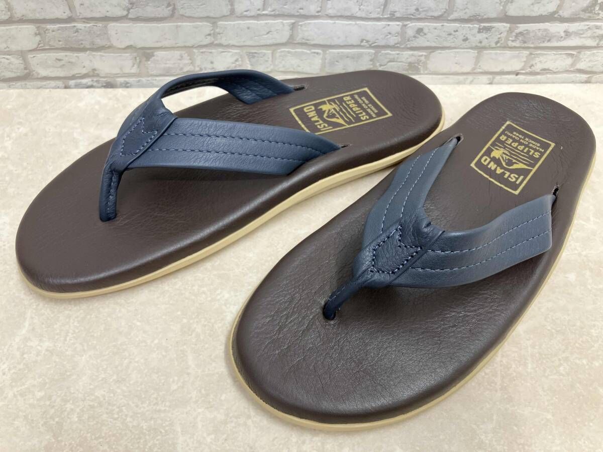 Island Slipper アイランドスリッパ PT 202 PB レザーストラップ サンダル ブラウン×ネイビー ソフトレザー 約24 cm
