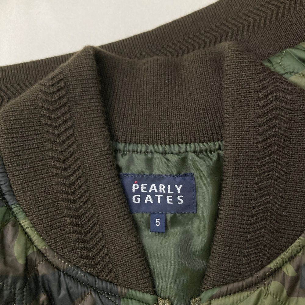 サイズ 5 PEARLY GATES パーリーゲイツ 中綿ジップベスト キルティング カモフラ柄 カーキ系 ゴルフウェア メンズ ストスト