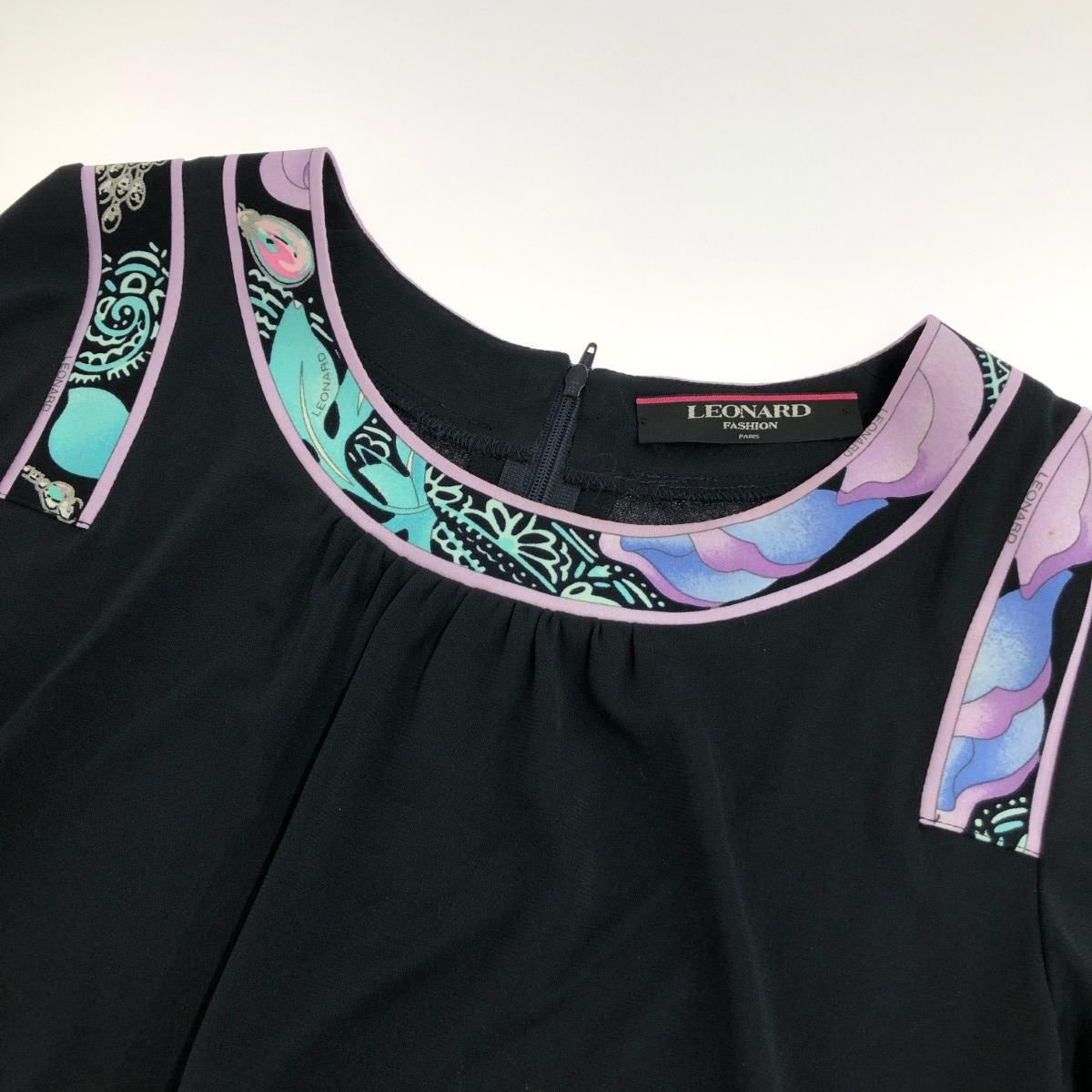 LEONARD レオナール 長袖ブラウス サイズ:LL 花柄 ブラック レディース