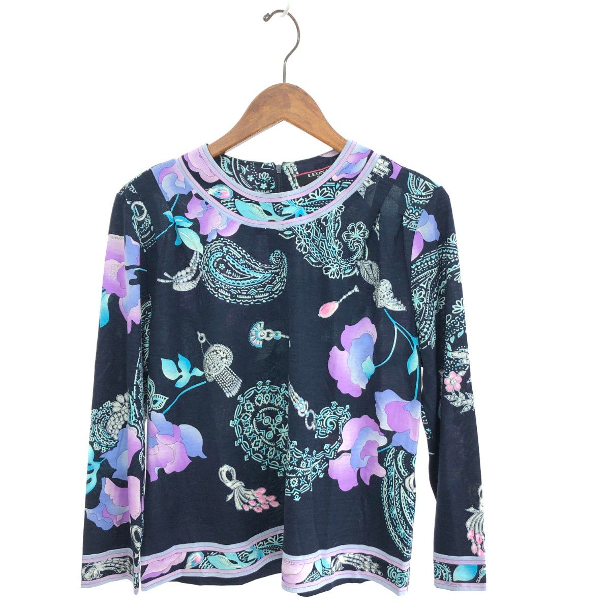 LEONARD レオナール 長袖ブラウス サイズ:L 花柄 ネイビー レディース