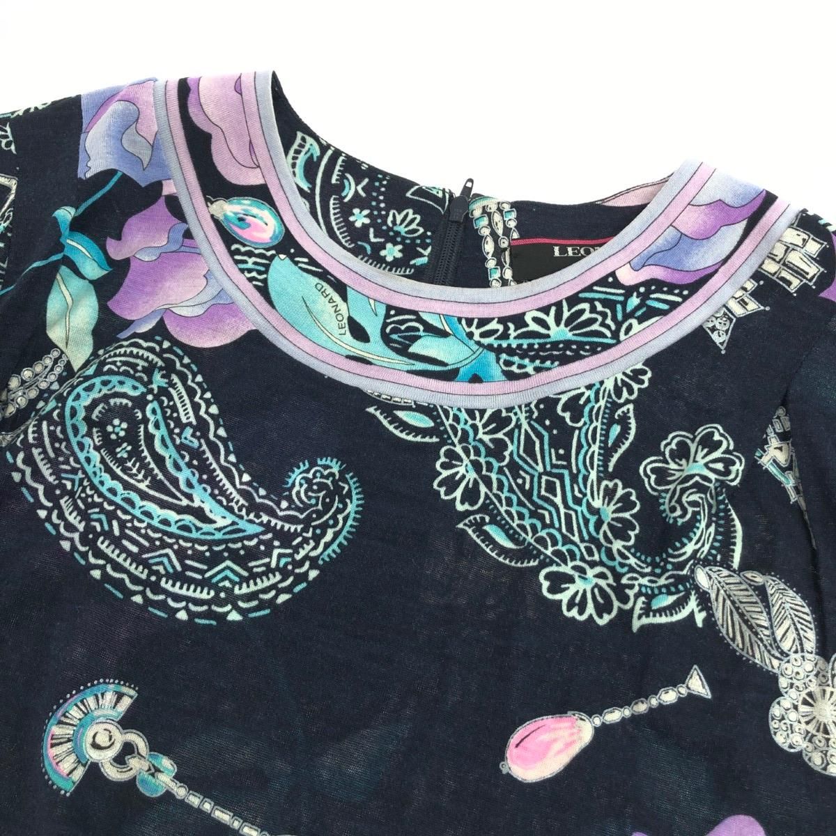 LEONARD レオナール 長袖ブラウス サイズ:L 花柄 ネイビー レディース