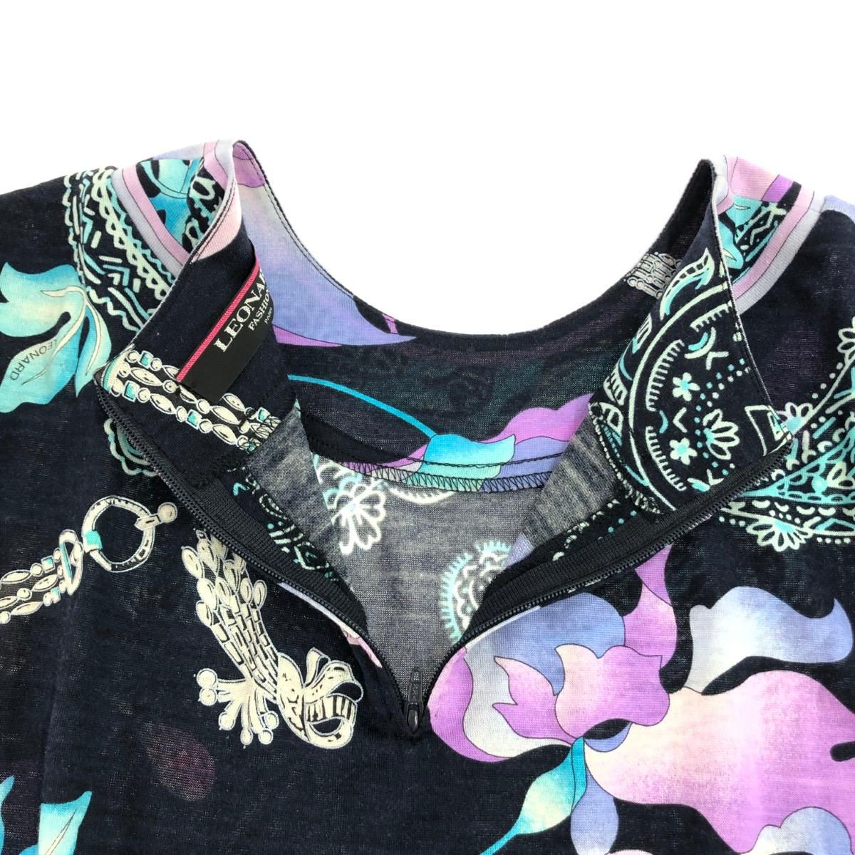 LEONARD レオナール 長袖ブラウス サイズ:L 花柄 ネイビー レディース