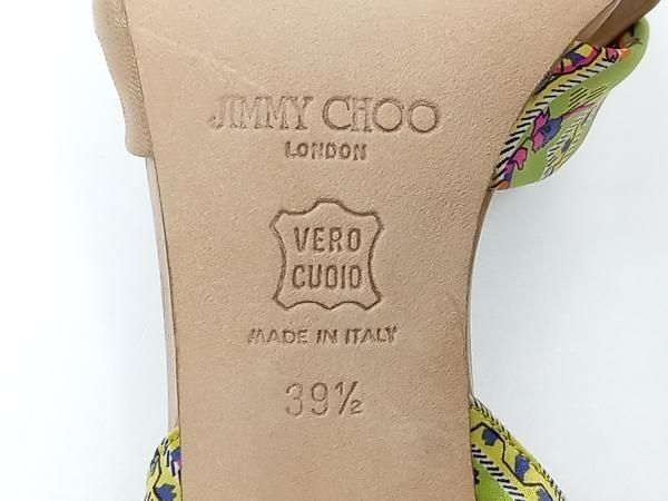  JIMMY CHOO ジミーチュウ サンダル 総柄 シルク＆レザーサンダル ヒール9.5 cm MADE IN ITALY サイズ 39.5 ベージュ マルチ 通年 その他 靴