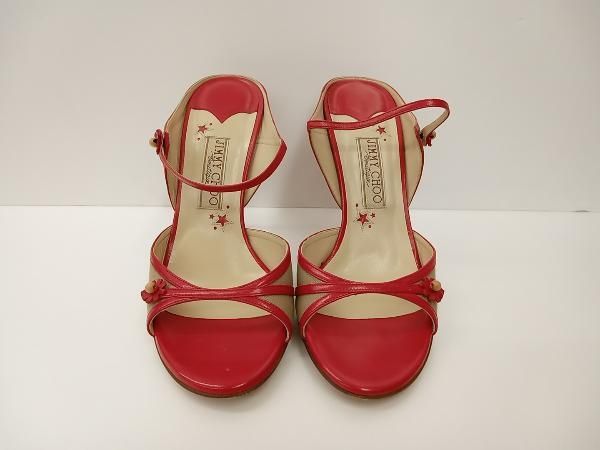 JIMMY CHOO ジミーチュウ サンダル ヒール11.5 cm MADE IN ITALY サイズ40 レッド ベージュ 通年