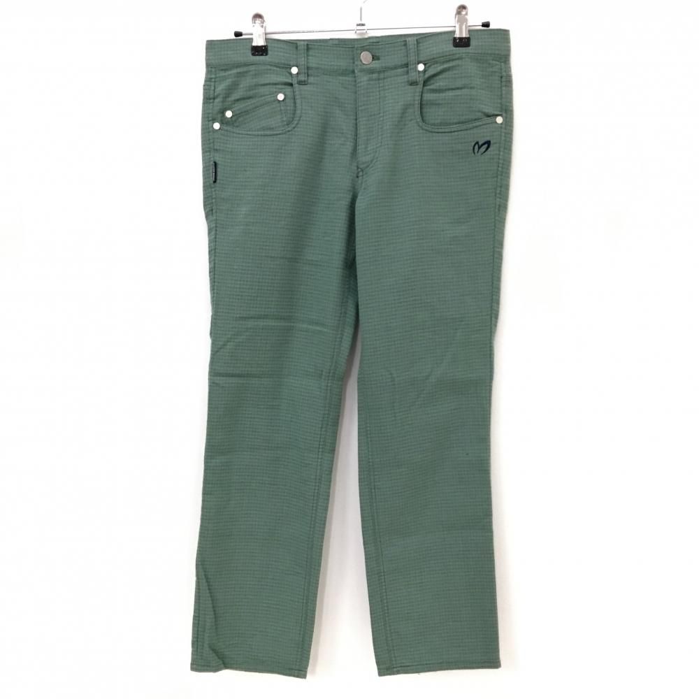 超 マスターバニー パンツ グリーン ネイビー 地模様 ウール混 薄手 メンズ 4 M ゴルフウェア MASTER BUNNY EDITION