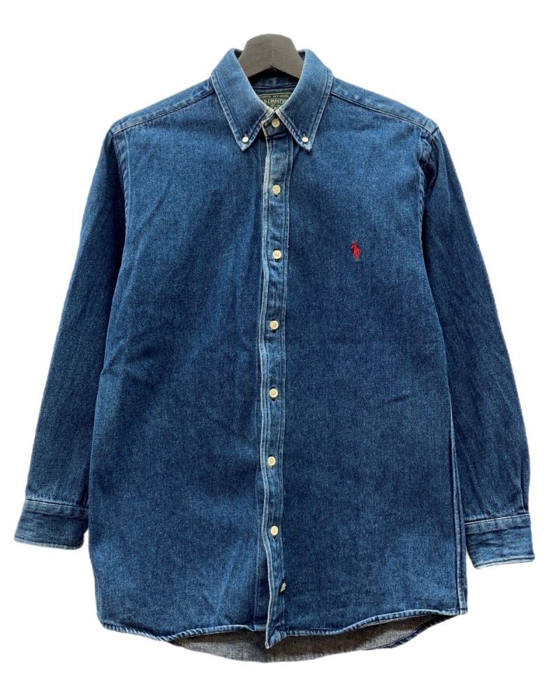 ラルフローレン RalphLauren POLO COUNTRY 90 s DENIM SHIRT ボタンダウン デニム シャツ 長袖 インディゴ 青 長袖シャツ ロゴ ブルー Sサイズ 104 MT 2263