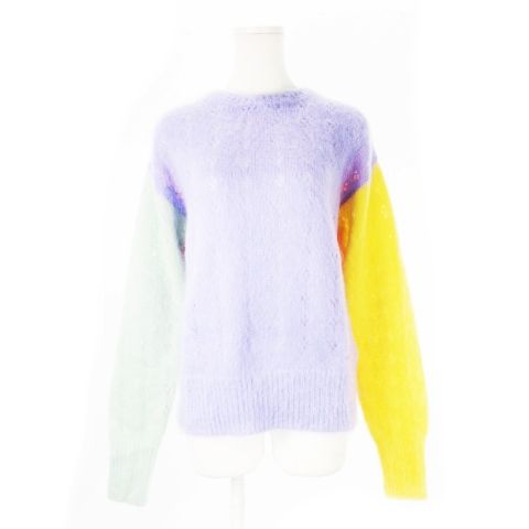 ディースクエアード 23 AW モヘヤマルチ セーター 長袖 透かし編み 配色 S 紫 パープル CK 6 GY 30