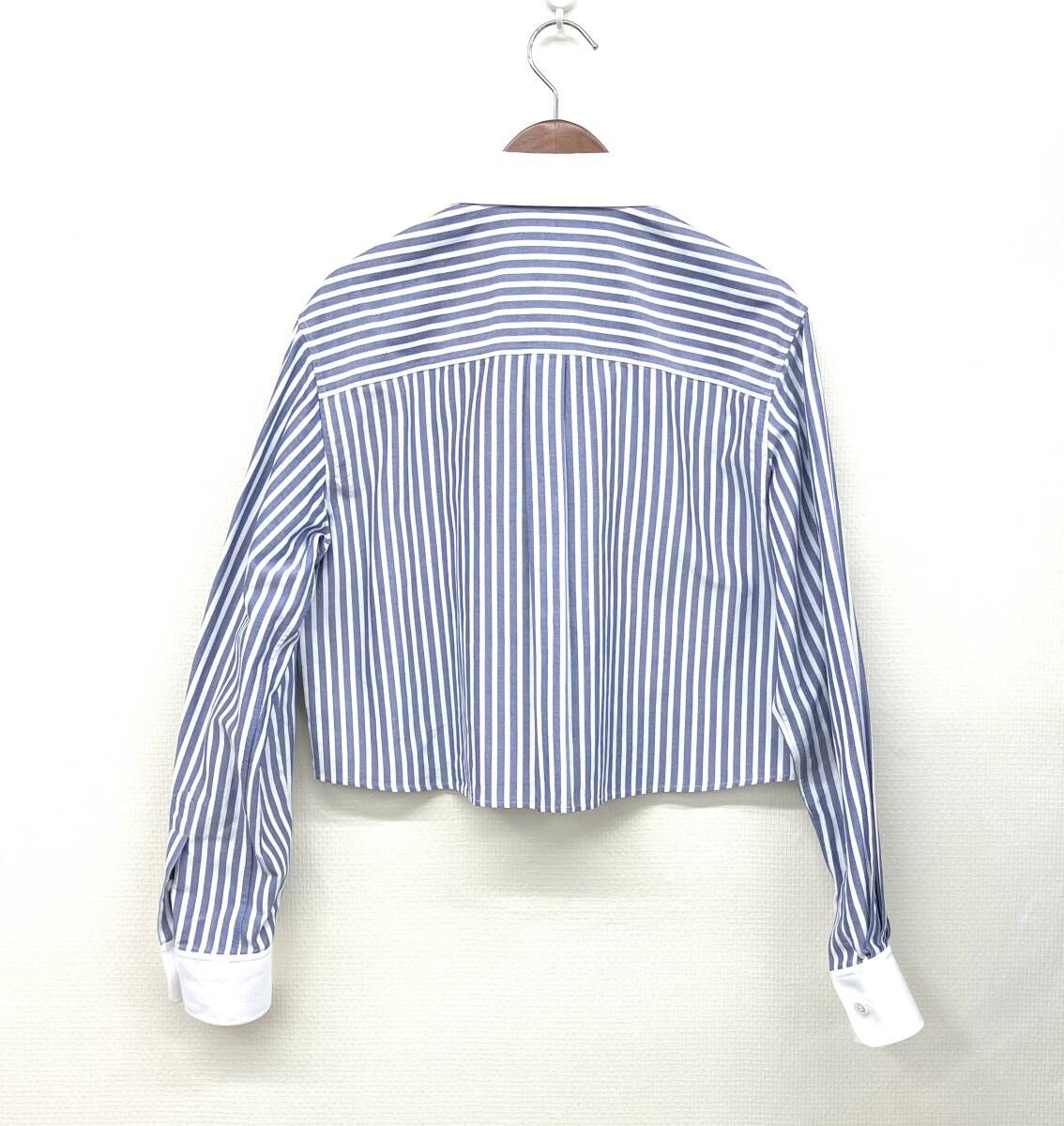 CELINE セリーヌ クロップド 長袖シャツ ブラウス ブルーストライプ サイズ3438 XS