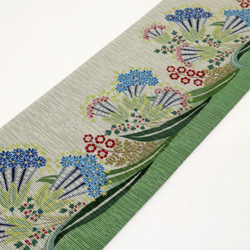  召しませ華 半幅帯 リバーシブル カジュアル 半巾帯 植物柄×花唐草 グレー BG 8-3 半巾 半幅 小袋帯 帯