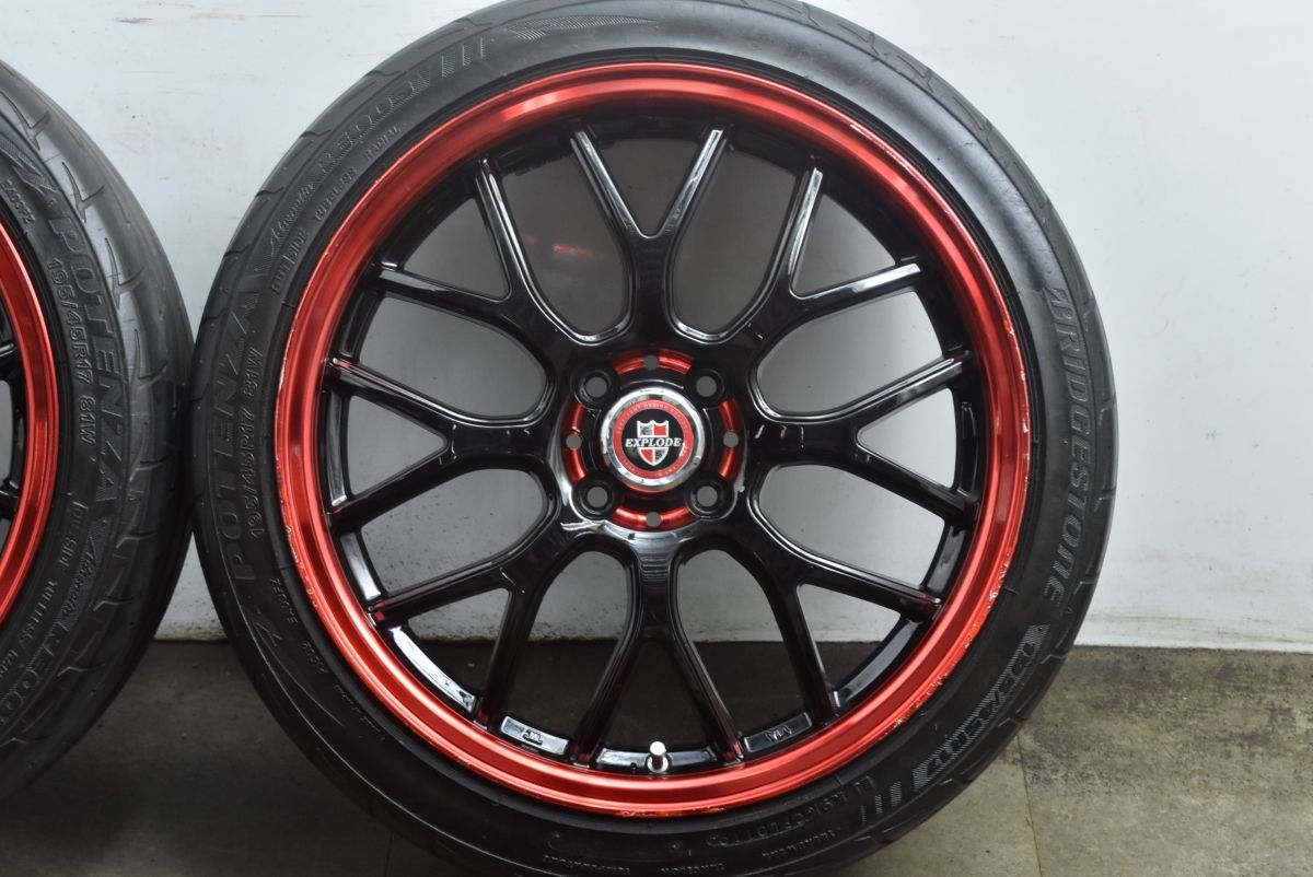  カスタム用に EXPLODE 17 in 7 J 42 PCD 100 ブリヂストン ポテンザ RE 003 195 45 R アクア ヴィッツ ヤリス ノート スイフト デミオ 17インチ タイヤ ホイールセット