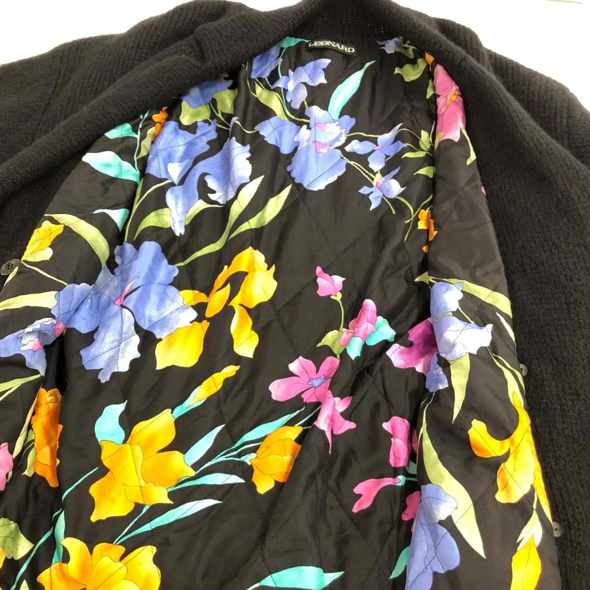 LEONARD レオナール ニットジャケット サイズ:M 内側花柄 ブラック