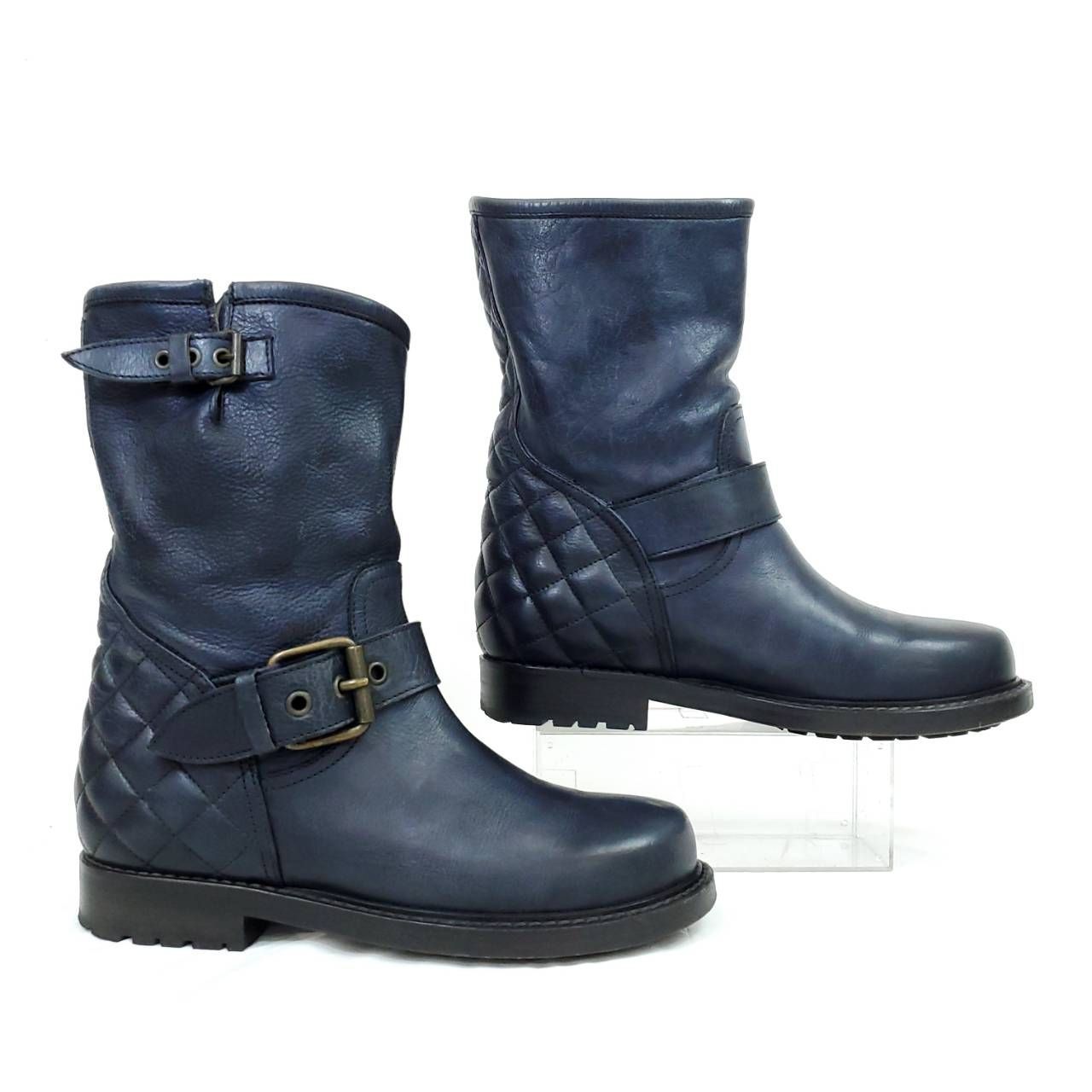  ブッテロ き キルティング エンジニアブーツ ネイビー レザー EU 36 エンジニアブーツ ブーツ