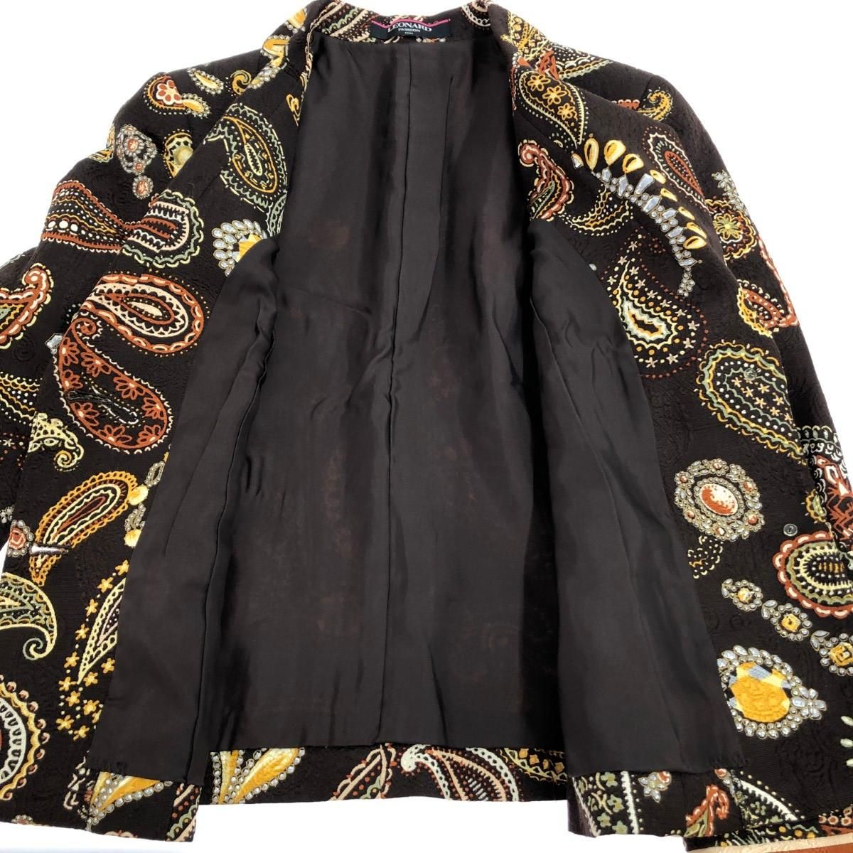 LEONARD レオナール 総柄ジャケット サイズ:L ペイズリー柄 ブラウン