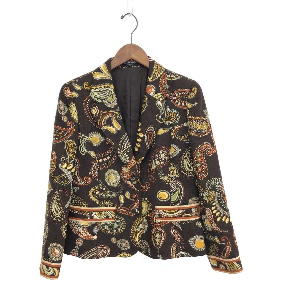 LEONARD レオナール 総柄ジャケット サイズ:L ペイズリー柄 ブラウン