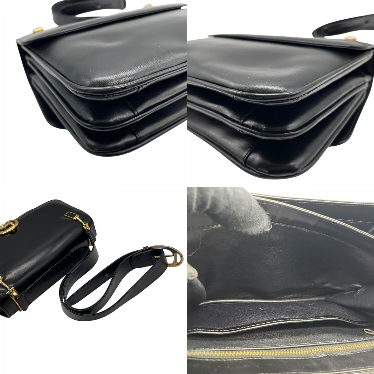 美品 CELINE セリーヌ ショルダーバッグ 黒 ブラック レザー 馬車金具