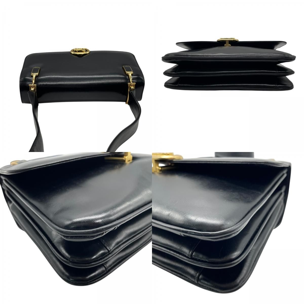 美品 CELINE セリーヌ ショルダーバッグ 黒 ブラック レザー 馬車金具