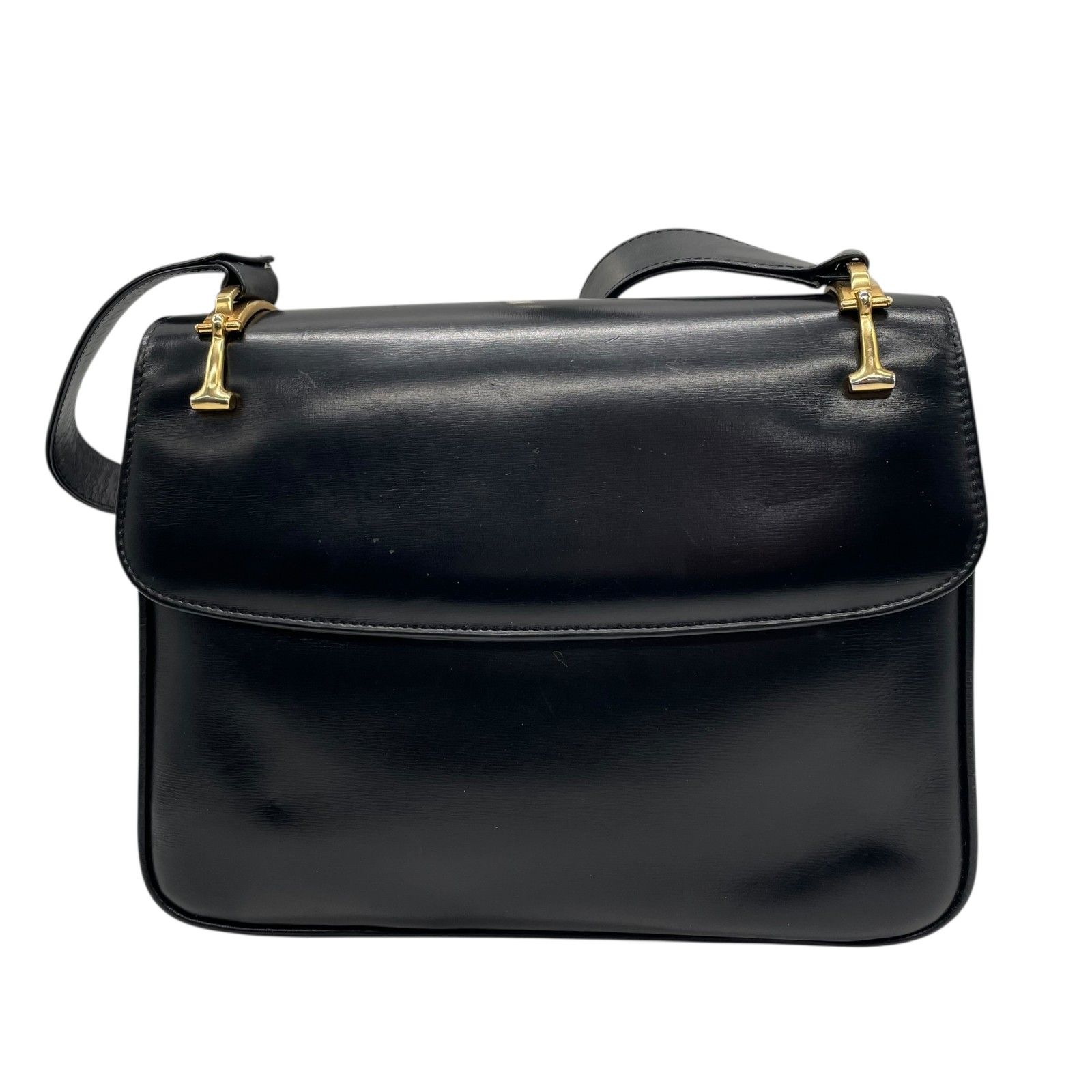 美品 CELINE セリーヌ ショルダーバッグ 黒 ブラック レザー 馬車金具