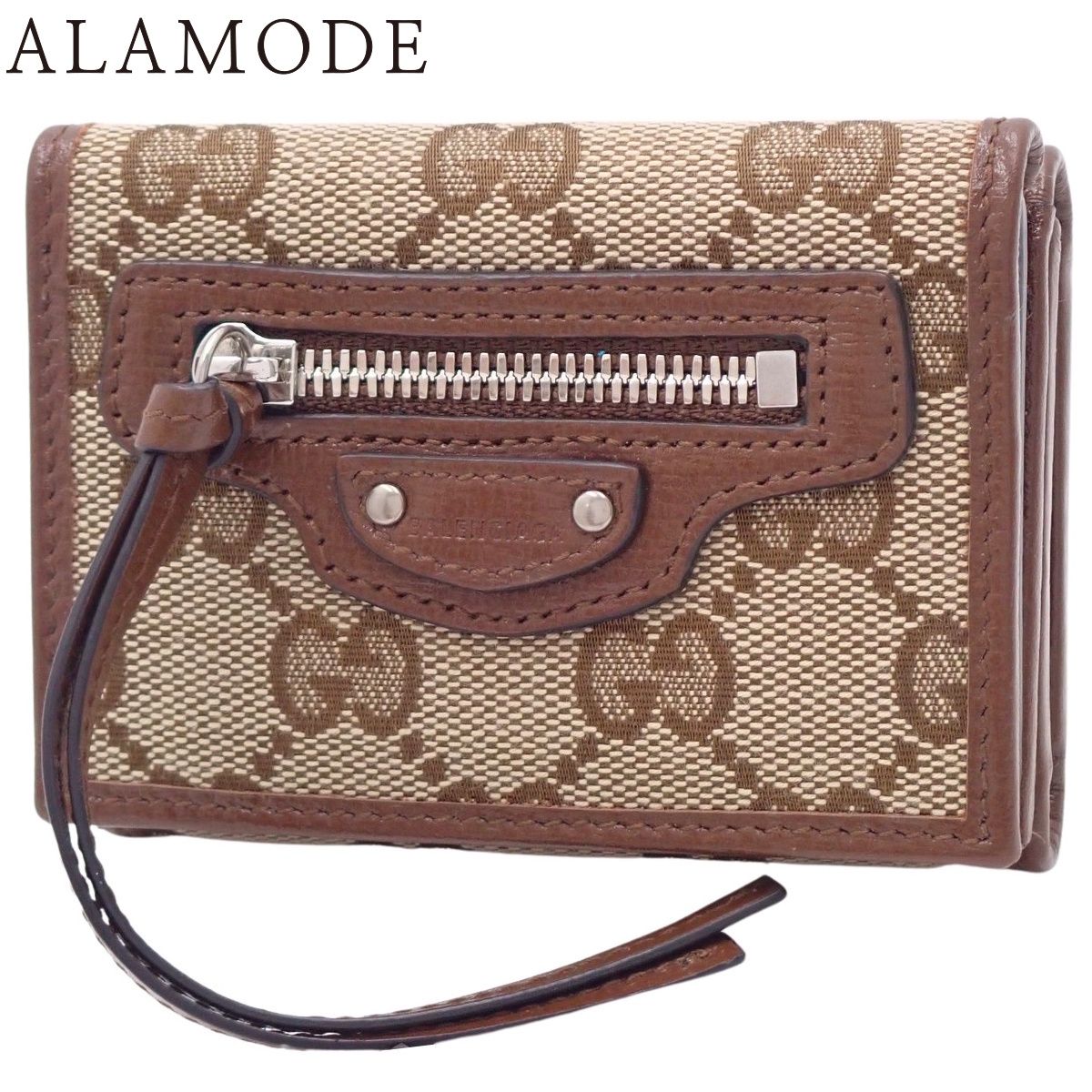 GUCCI グッチ GGキャンバス ザ ハッカー プロジェクト ネオ クラシック ウォレット コンパクト財布 バレンシアガコラボ ベージュ ブラウン茶 シルバー金具 681708 レディース アラモード