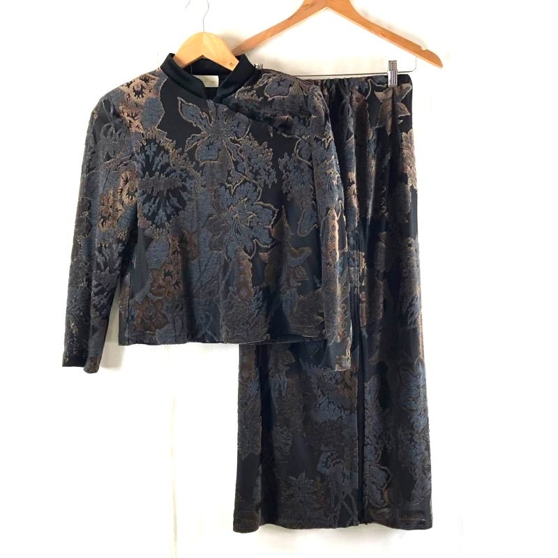 シズカコムロ SHIZUKA KOMURO 洋服屋 セットアップ 柄模様 シースルー 肩パッド付き ブラック系 935880