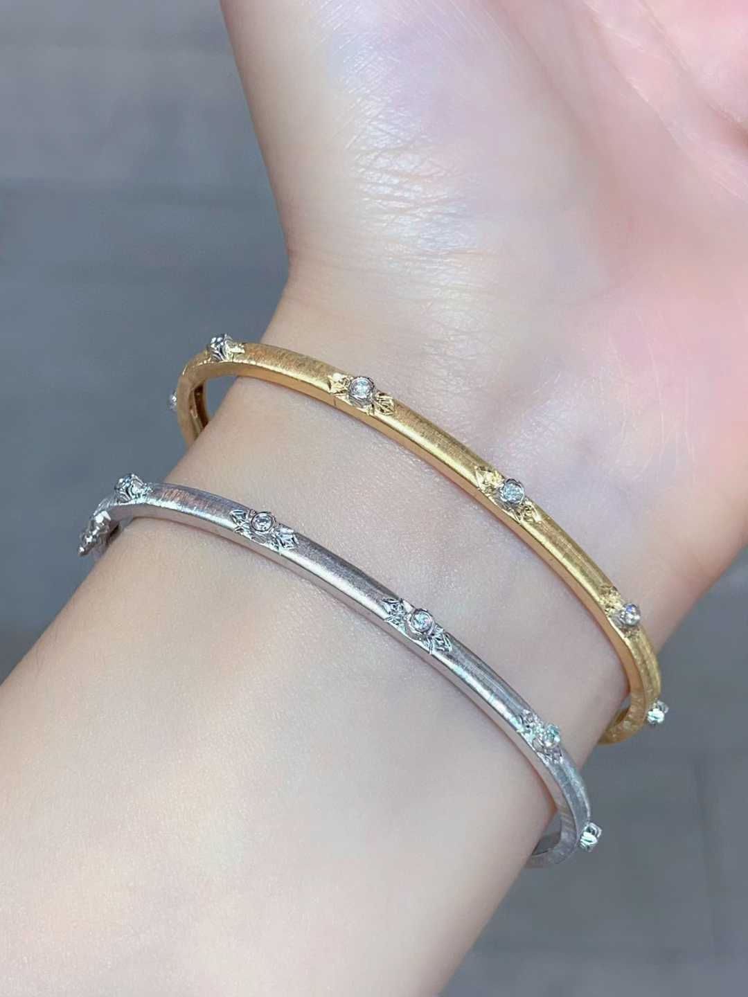 3 mm 織紋彫金 ダイヤモンド バングル