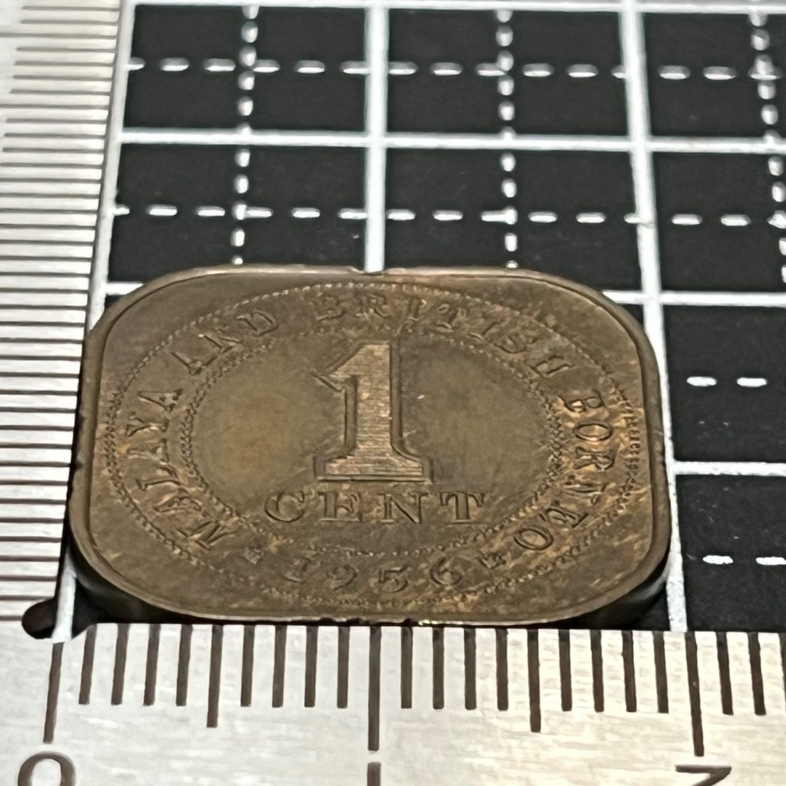 1956年 マラヤ＆英領ボルネオ 1セン】角丸スクエア銅貨／エリザベス2世