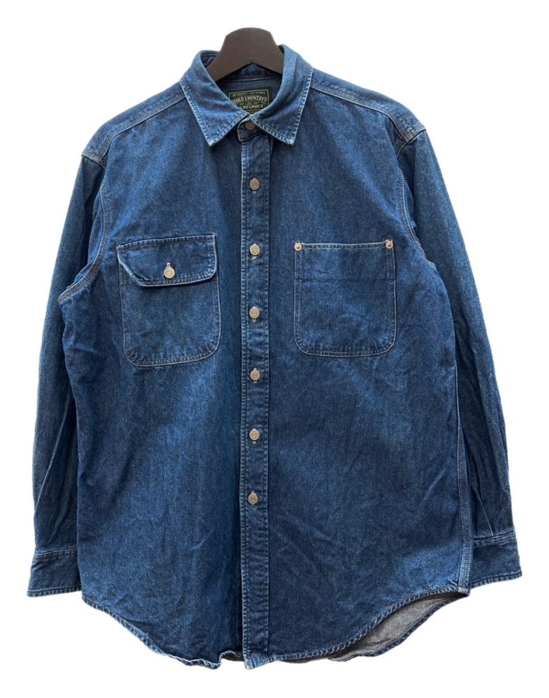 ラルフローレン RalphLauren POLO COUNTRY 90 s DENIM WORK SHIRT デニム ワーク シャツ タックボタン ハミルトン社 長袖 インディゴ 青 長袖シャツ 無地 ブルー Mサイズ 104 MT-2264