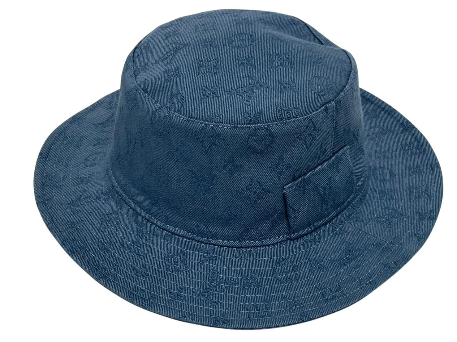 LOUIS VUITTON ルイヴィトン 22 SS リバーシブル モノグラム ロゴバケットハット スケーターハット ブルー M 77592 サイズL 4 b 009399