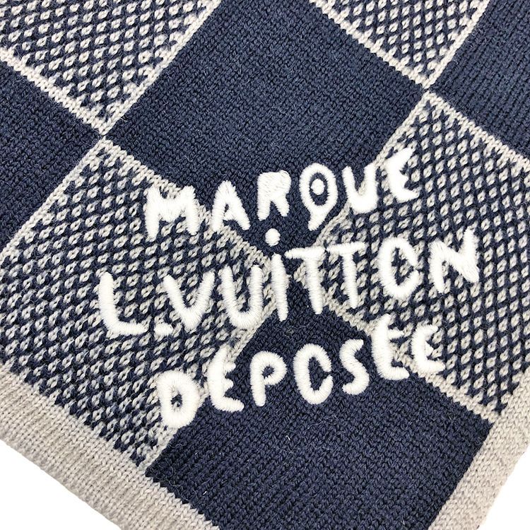 LOUIS VUITTON × Pharrell Williams ルイヴィトン ファレル ウィリアムス マフラー･ダミエ ヘリテージ M 90776 ウール ロゴ マフラー ストール マリーヌ メンズ