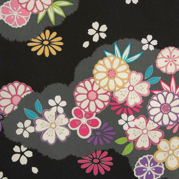 ジュニア用 振袖単品 「黒 雲取菊に小桜」 仕立て上がり 着物 小振袖