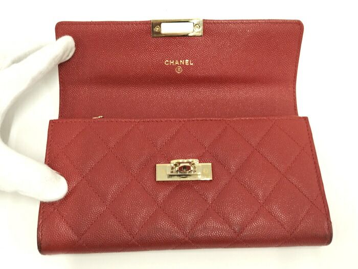 CHANEL マトラッセ ココロック 二つ折り財布 キャビアスキン レッド