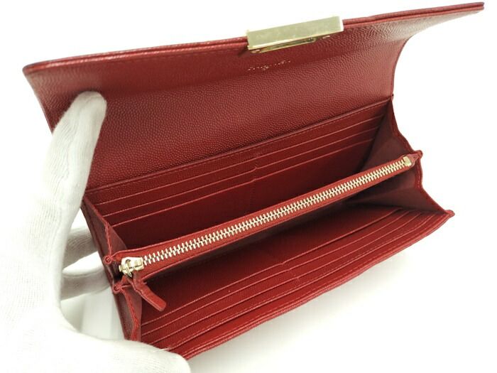 CHANEL マトラッセ ココロック 二つ折り財布 キャビアスキン レッド