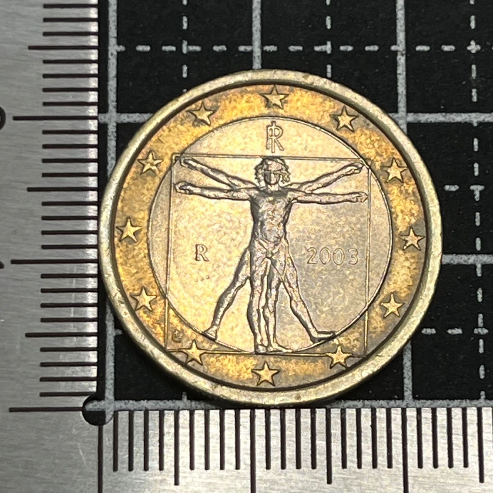 1ユーロ硬貨】2003年 イタリア／ダ・ヴィンチ《ウィトルウィウス的人体