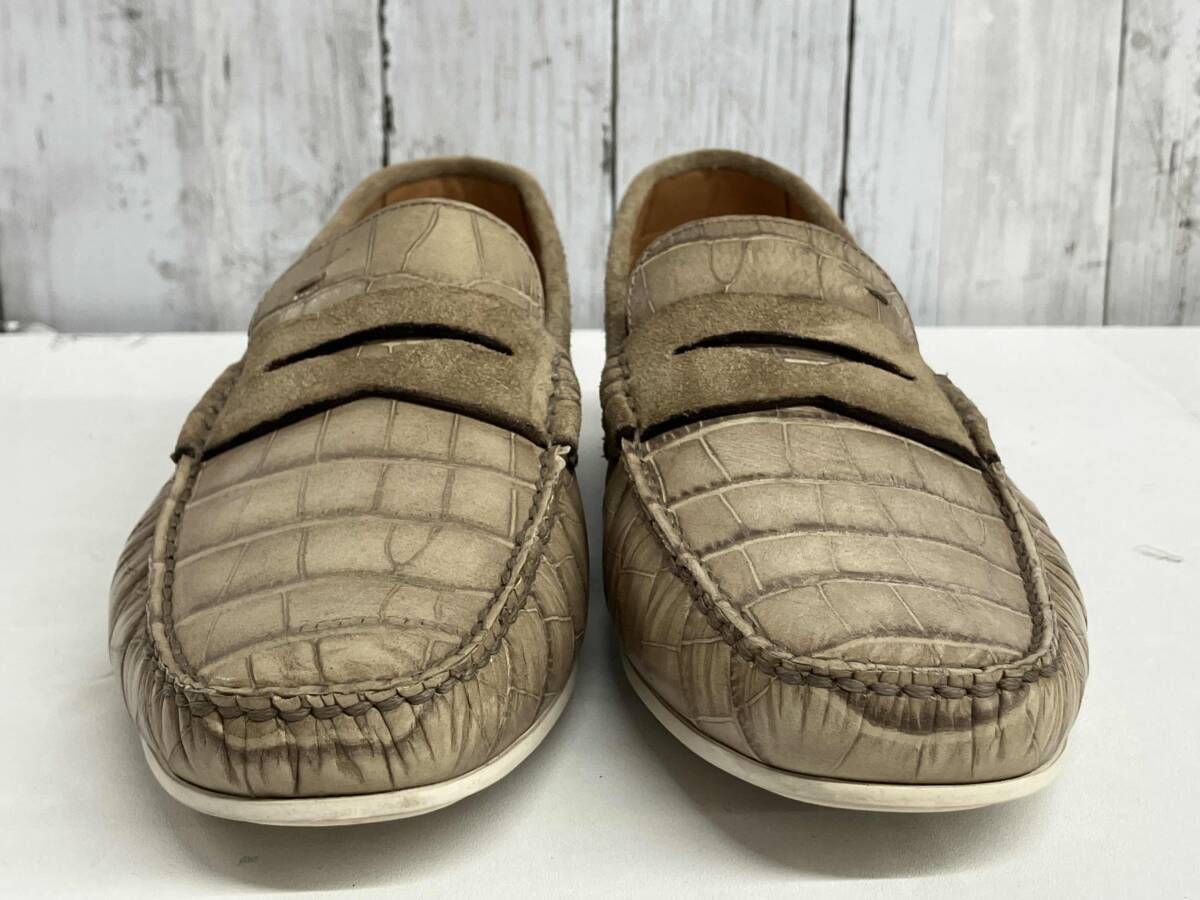 Santoni ローファー サントーニ クロコ型押し スリッポン レザー