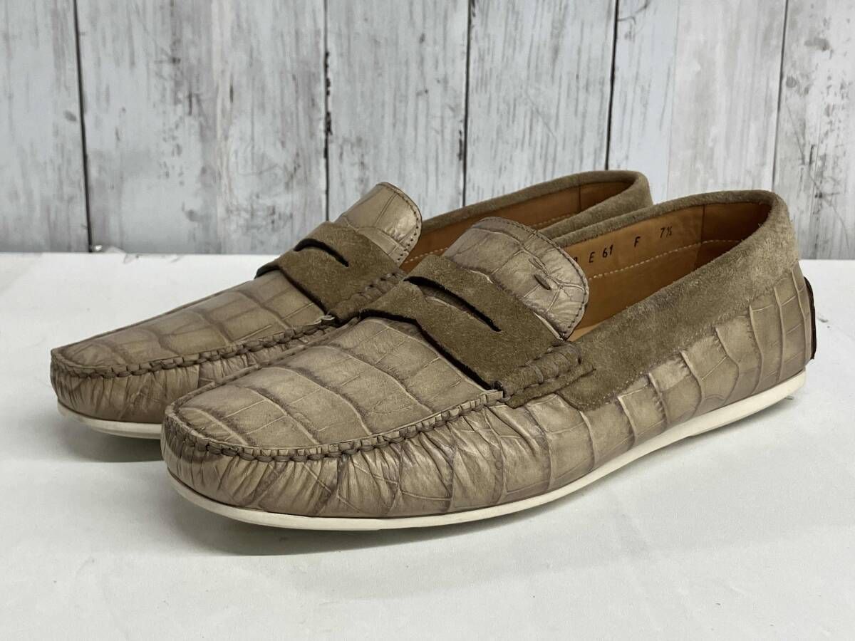 Santoni ローファー サントーニ クロコ型押し スリッポン レザー