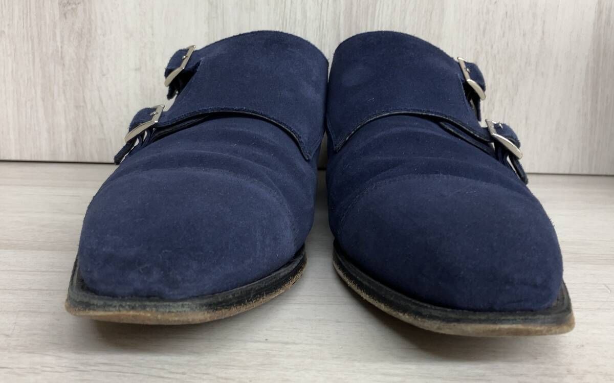 FOX シェットランドフォックス ダブルモンク スウェード ドレスシューズ 043 F SF ネイビー メンズ 表記7 5 約25 cm 箱あり