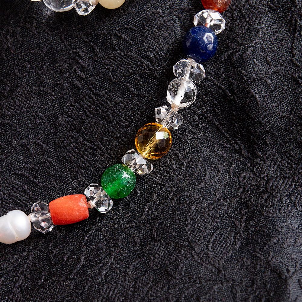 インドの数珠 天然石 ナヴァラトナ 9つの宝石 のネックレス 先端がフリンジ 約32 cm 数珠 インドの数