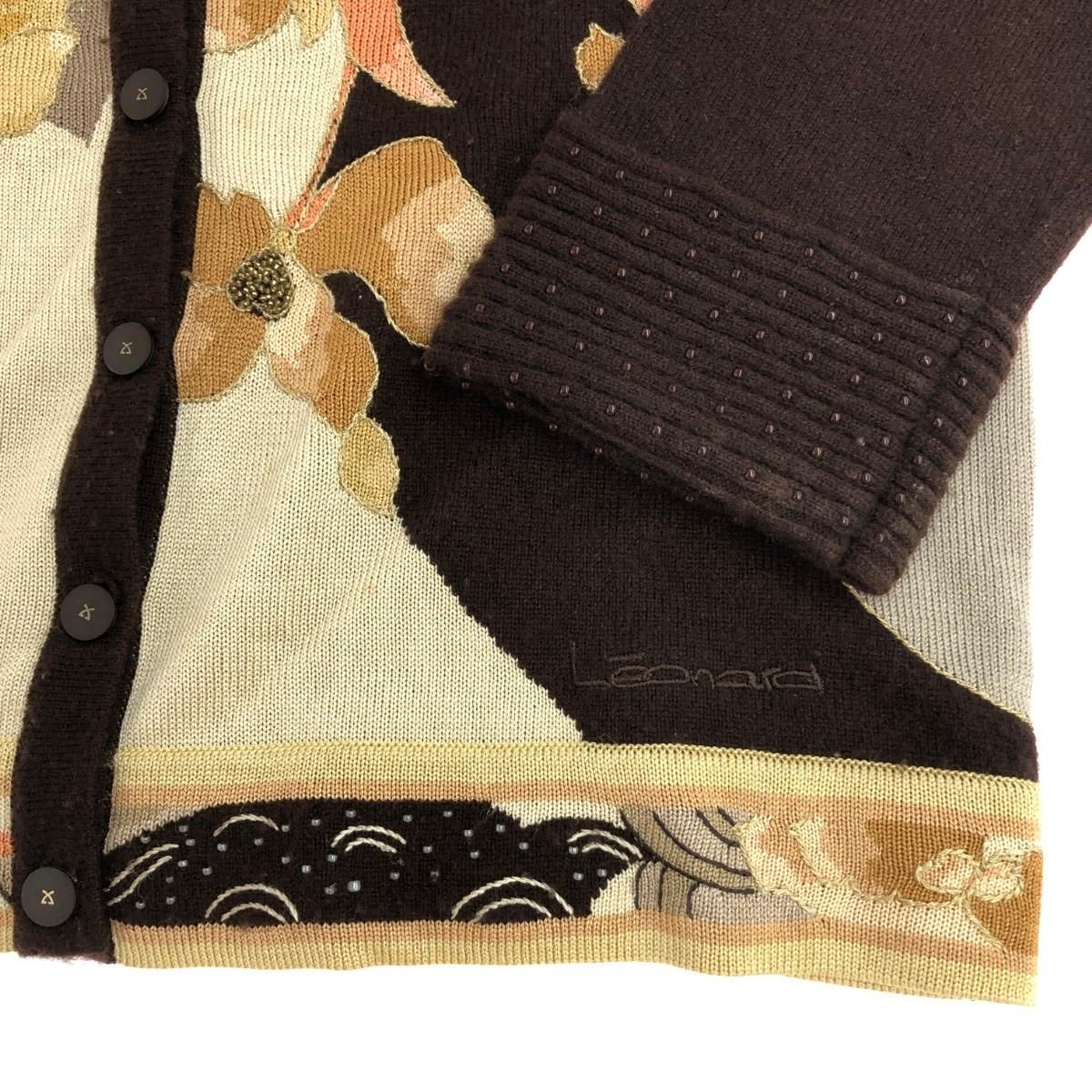 LEONARD レオナール カーディガン サイズ:L カシミヤ・シルク/花柄