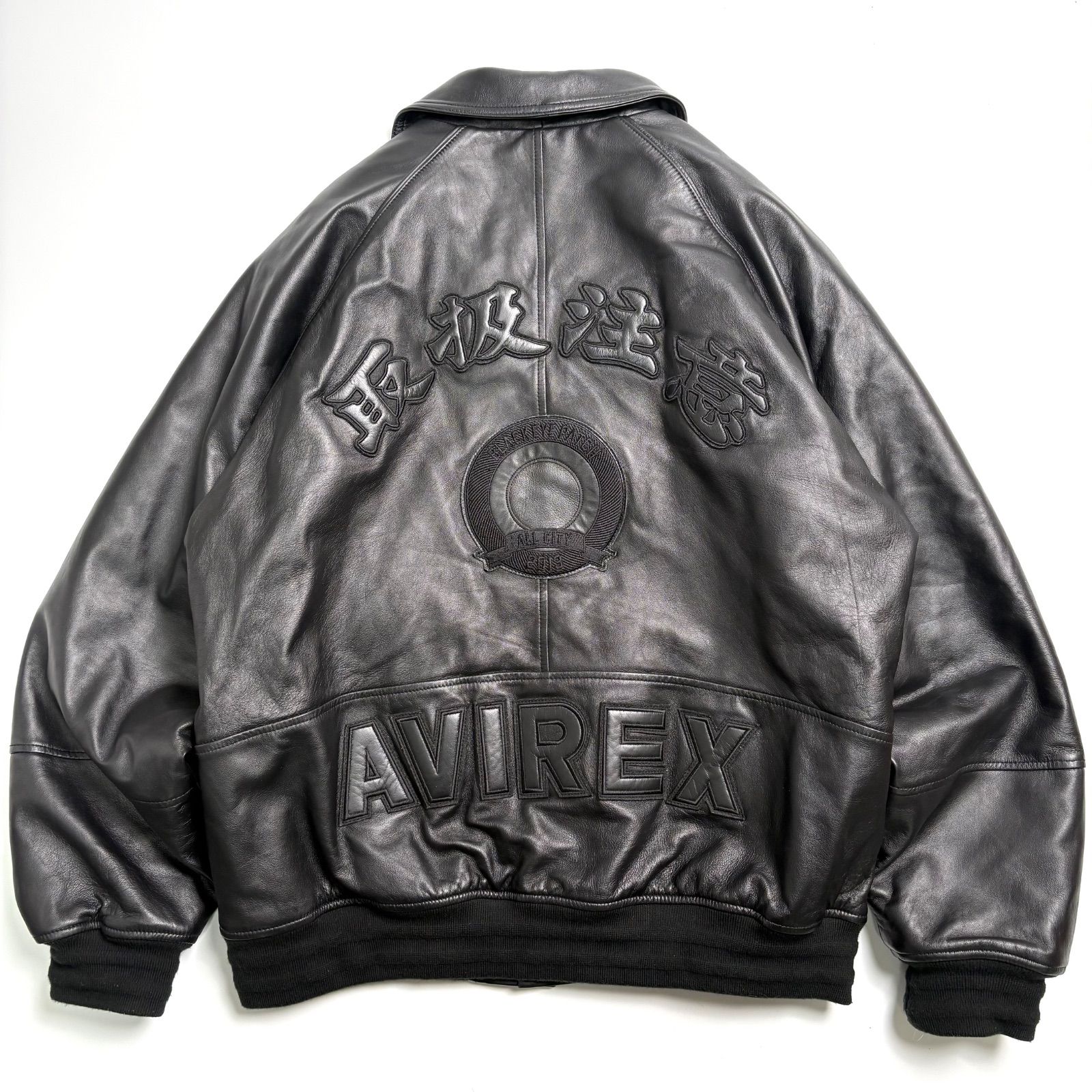 【羊革】AVIREX レザージャケット 黒 XXL スタジャン VARSITY 羊革】AVIREX x BLACK EYE PATCH レザージャケット 黒 XXL スタジャン