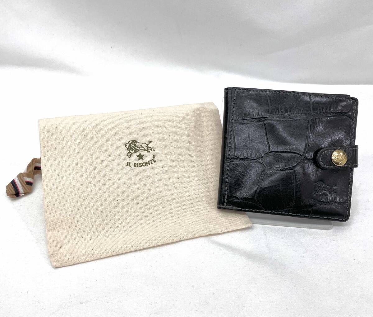 IL BISONTE イルビゾンテ 05840 二つ折り財布 ブラック クロコ