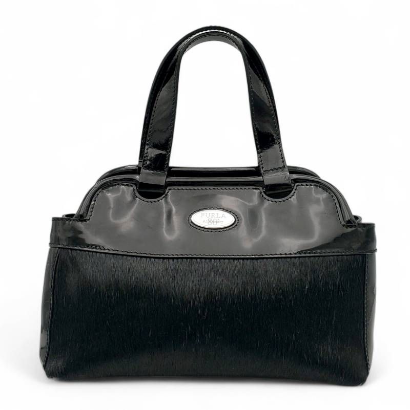 FURLA フルラ ハンドバッグ ハラコ エナメル パテントレザー 本革 80 