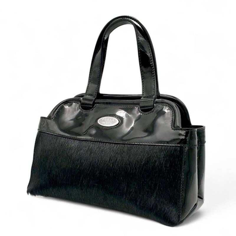 フルラ エナメル ブラック FURLA フルラ ハンドバッグ ハラコ エナメル 