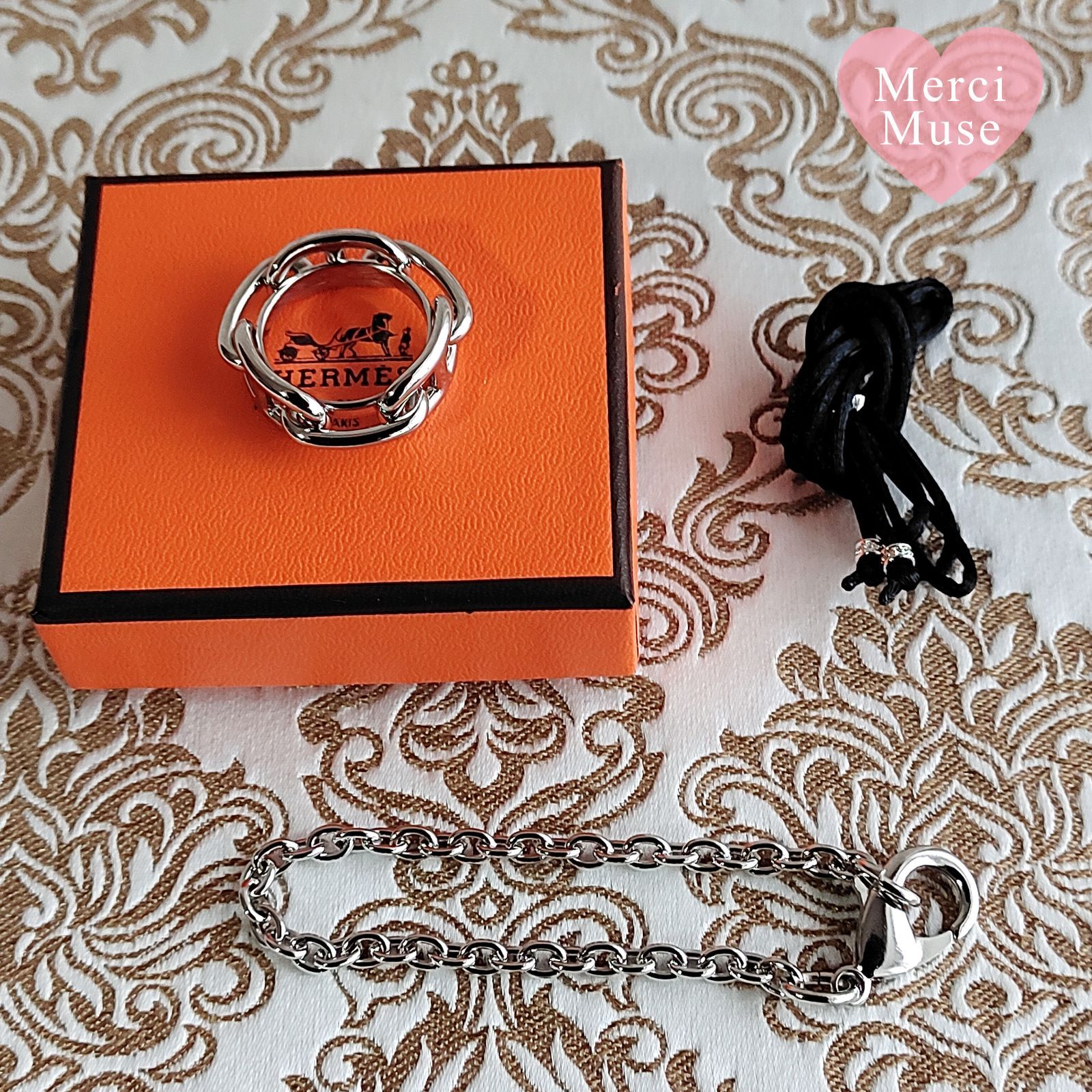 ❤未使用品❤スカーフリング シェーヌダンクル シルバー金具 エルメス