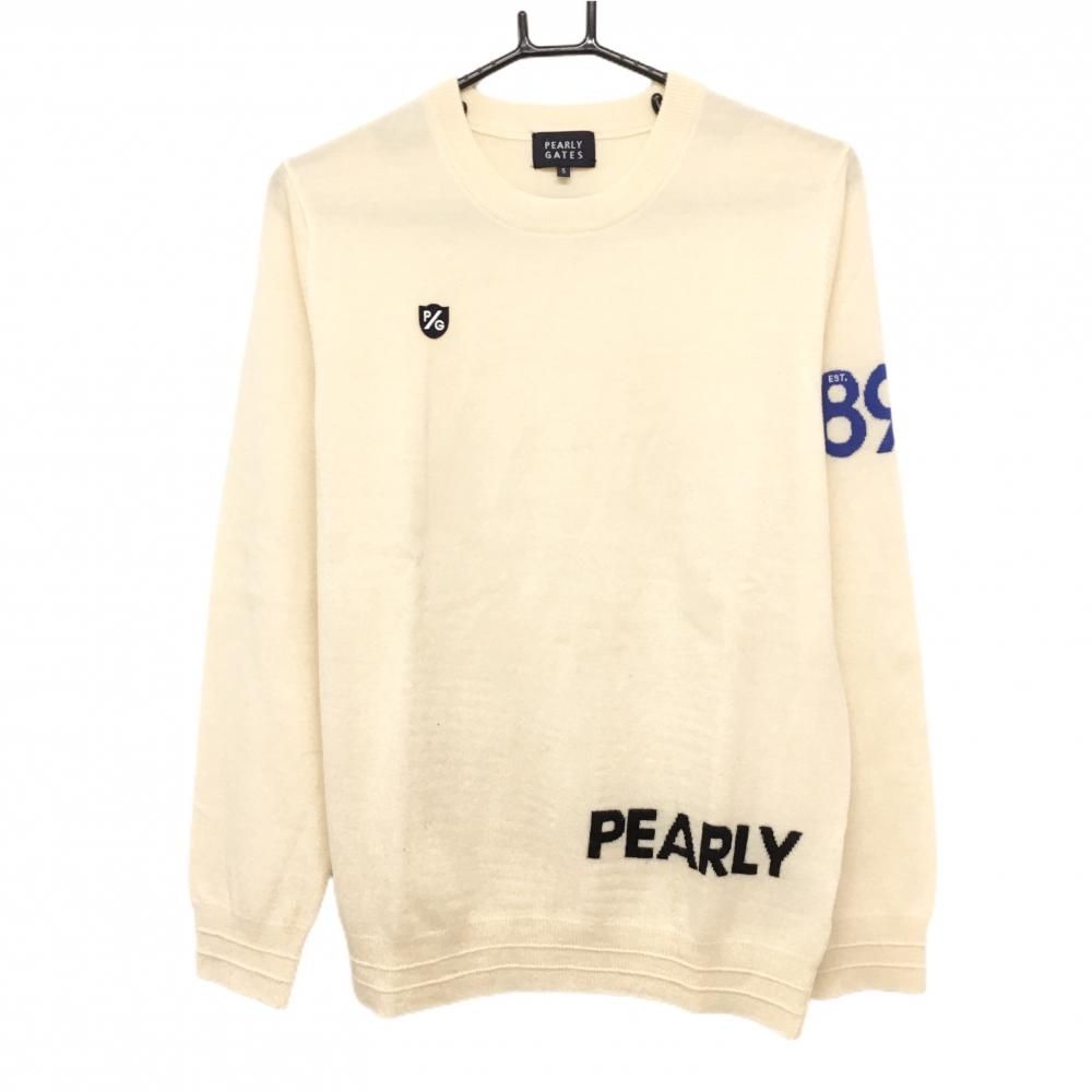 パーリーゲイツ セーター アイボリー 黒 ニット ウール100％ 裾ロゴ メンズ 5 L ゴルフウェア PEARLY GATES