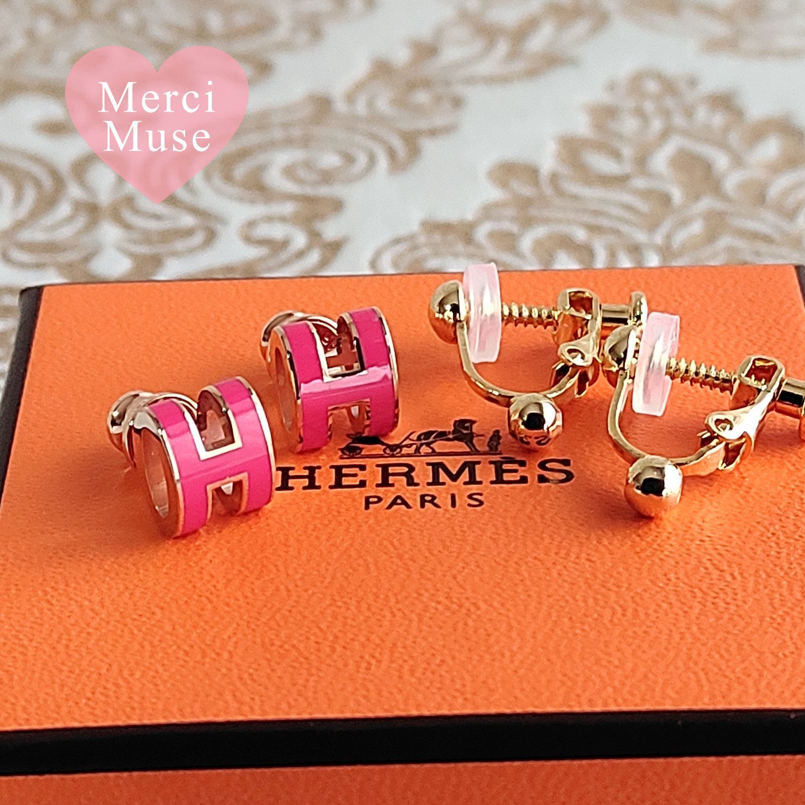 ❤イヤリングにもなる❤ミニポップHピアス フランボワーズxピンク