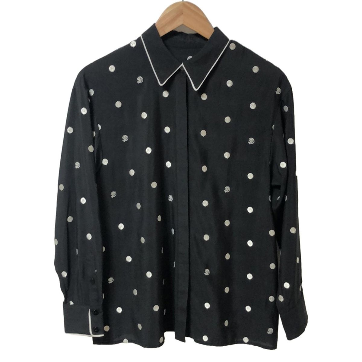 Diagram GRACE ダイアグラム 長袖シャツブラウス サイズ36 S レディース 黒 白 ドット柄 刺繍
