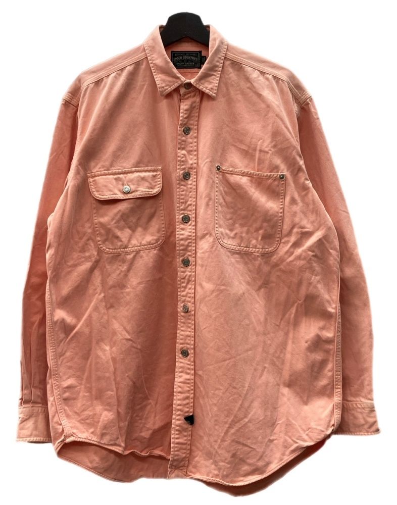 ラルフローレン RalphLauren POLO COUNTRY 90 s WORK SHIRT ワーク シャツ タックボタン デニム 長袖 長袖シャツ 無地 ピンク Lサイズ 104 MT-2267
