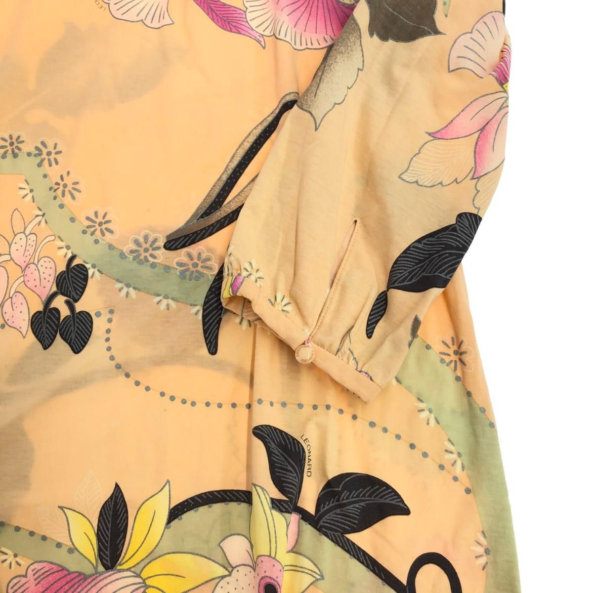 LEONARD レオナール 7分袖ワンピース サイズ:38 花柄 綿 ベージュ