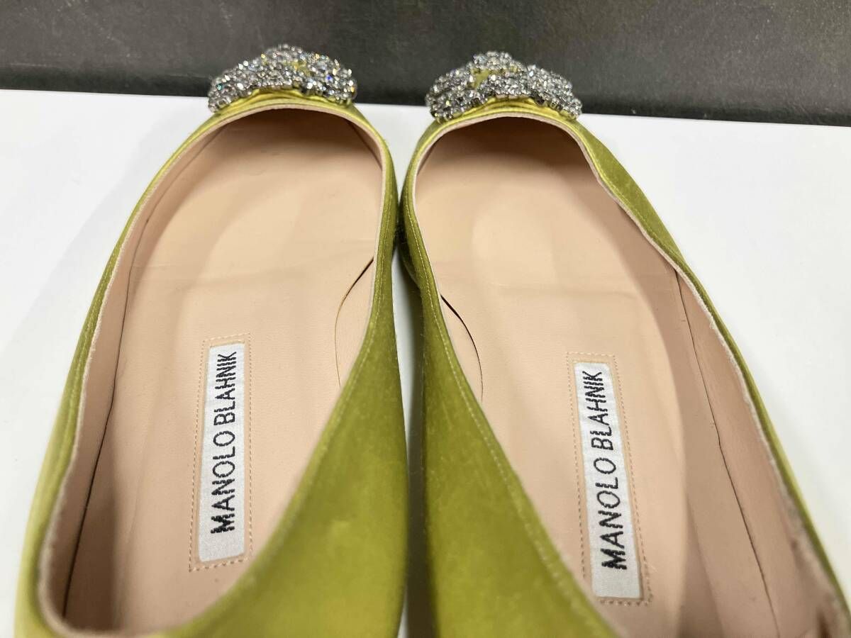  MANOLO BLAHNIK 35 22.0.cm相当 ハンギシ サテンシルク 表参道 パンプス 左内側かかとシミ有り その他 靴