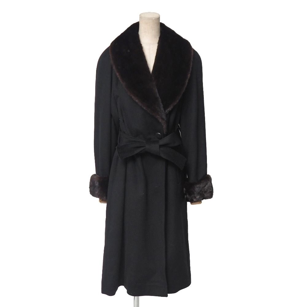 PARIS TOKYO × EMBA キミジマ エンバ コート サイズ- ミンク ファー ショール 表地 総カシミヤ 毛皮 ベルテッド ロング イタリア製 ブランド古着 RA 6709