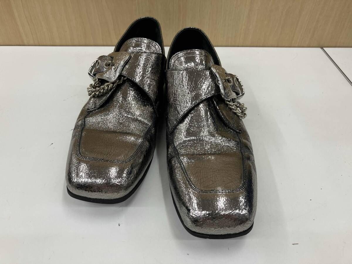 McQ Alexander McQueen マックキューアレクサンダーマックイーン スクエアトゥ ローファー モンクストラップ シルバー イタリア製 サイズ38